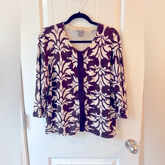 Ann Taylor Cardigan Size XL snap closure with ribbon detail Brown and Cream - Picture 1 of 3